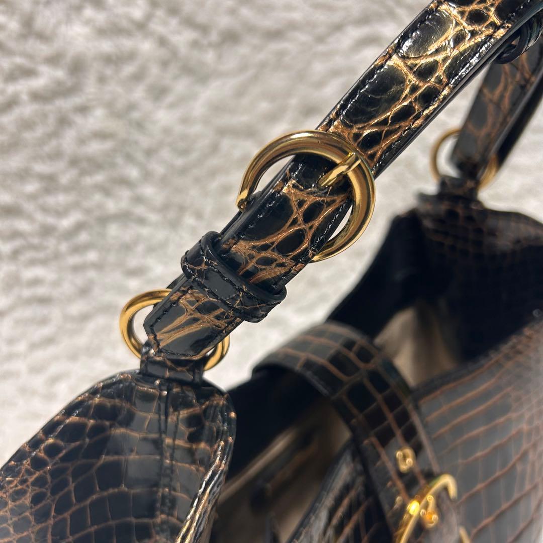 【美品】JRAタグ付 GRES リアル クロコダイル ハンドバッグ