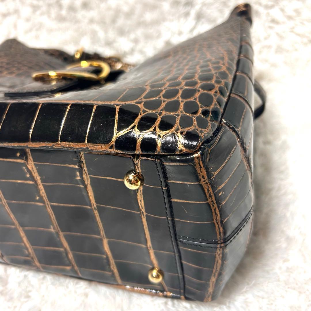 【美品】JRAタグ付 GRES リアル クロコダイル ハンドバッグ