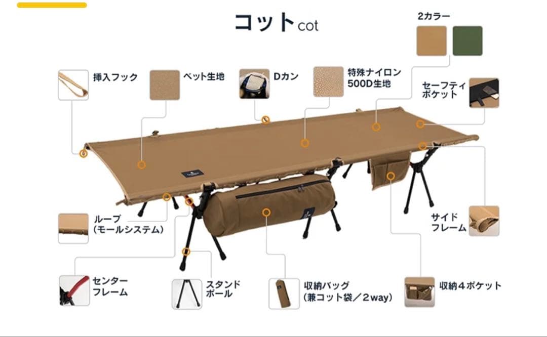 ナチュラルドロップ　高床移動式タイニーテント　コット　グリーン　セット