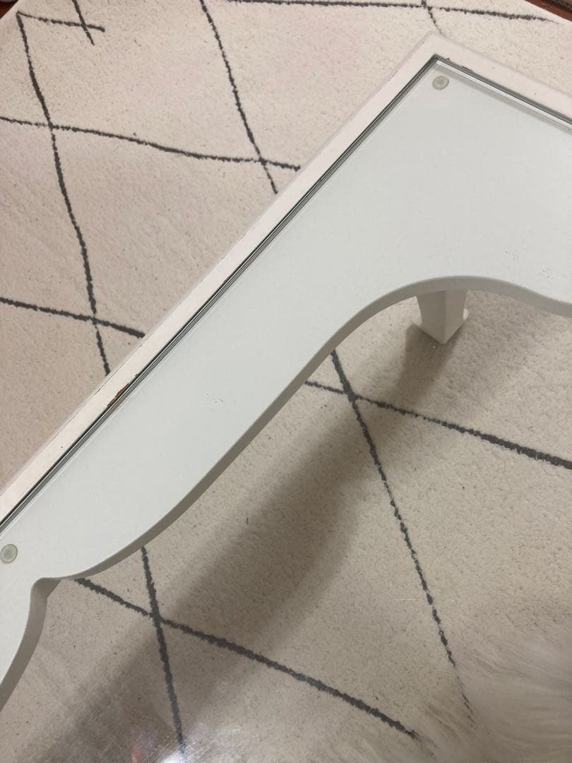 ホワイト 姫系家具 猫足 ロココ調ガラスローテーブル 横幅75cm 引き取りも可