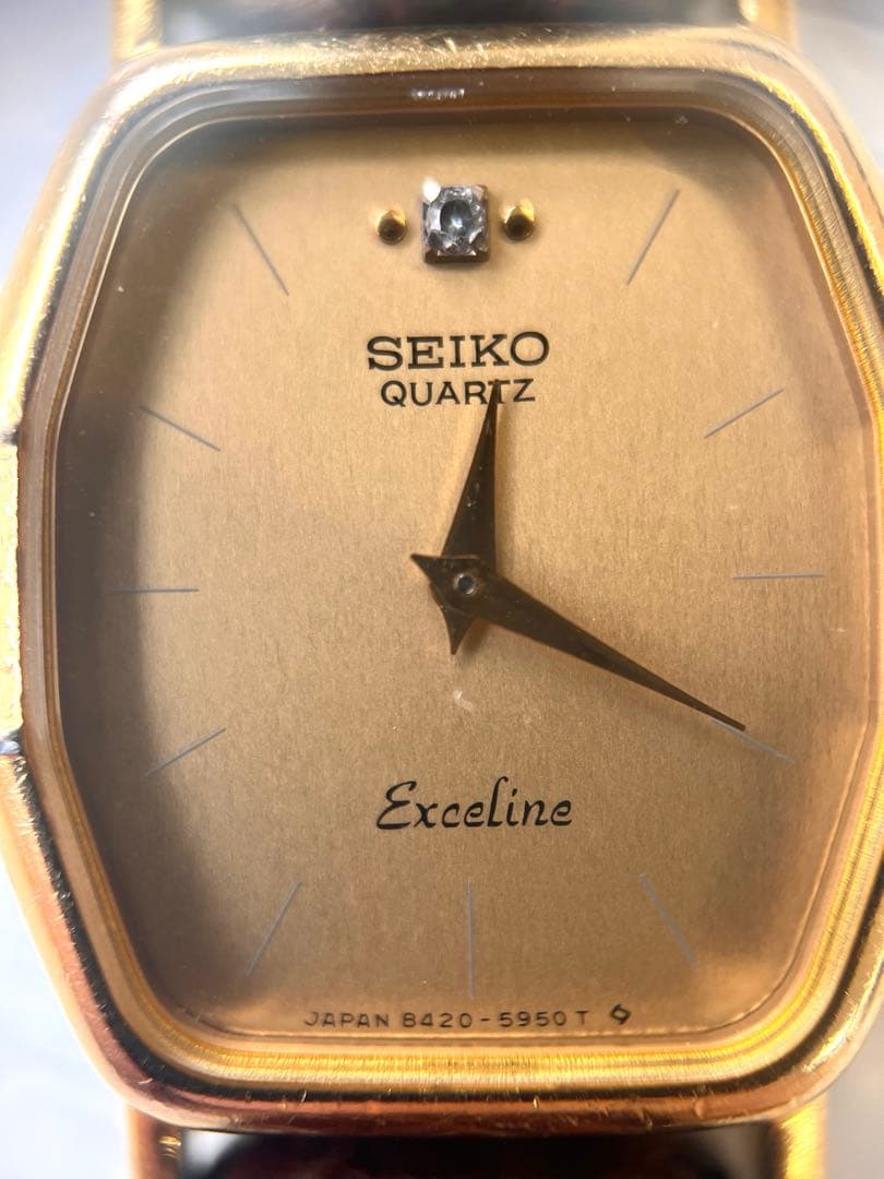 ◎SEIKO EXCELINE / K10ケース 1Pダイヤモンド入り 皮ベルト