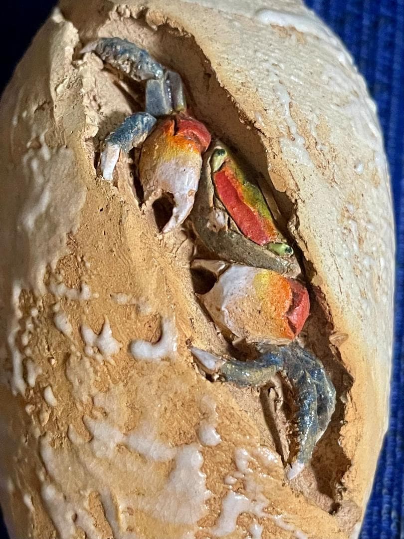 値下げ！【超年代お銚子、ぐい呑みセット】水月焼 初代作 蟹天神5点セット共箱付