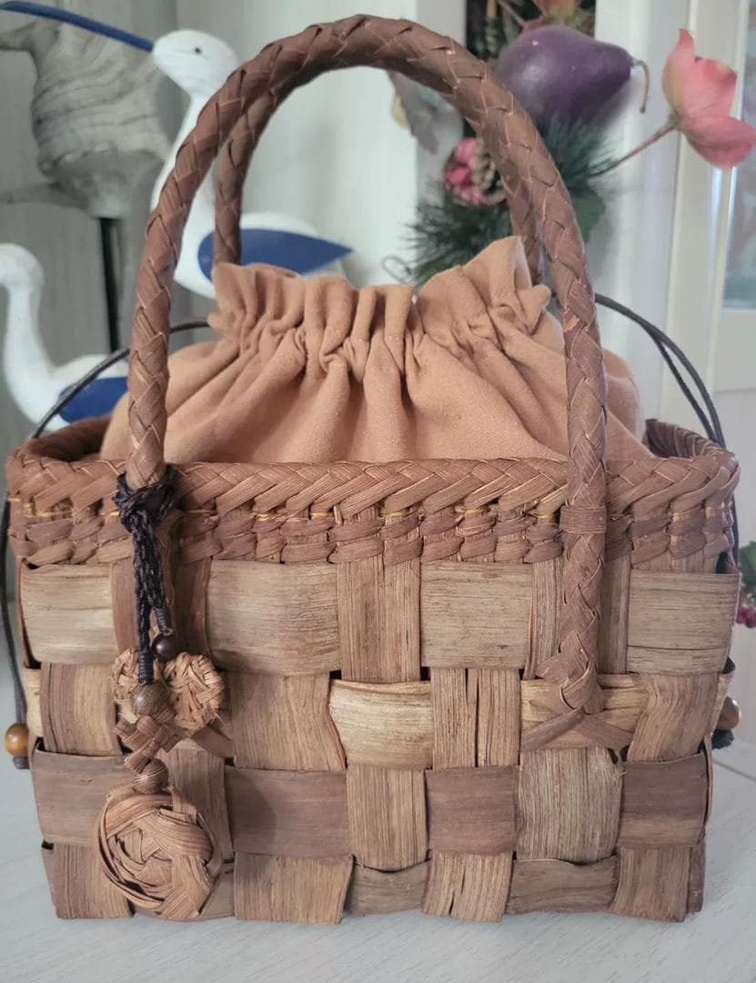 山葡萄 山葡萄籠バッグ 網代編み 手作り 籠 手提げ 内布付き