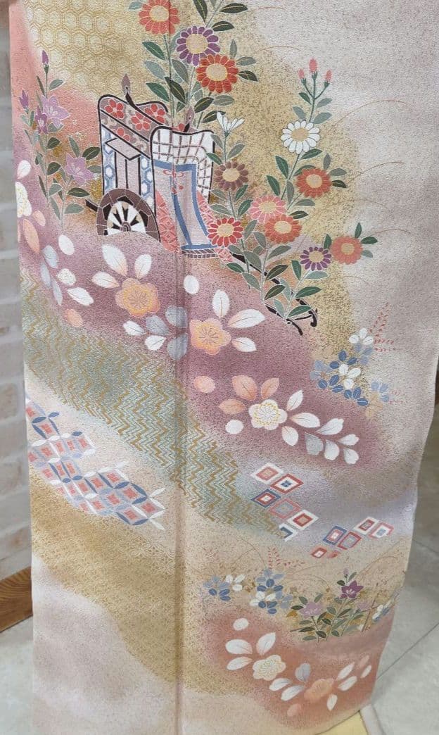 訪問着4点フルセット、着物、袋帯、帯締め、帯揚げ トールサイズ対応