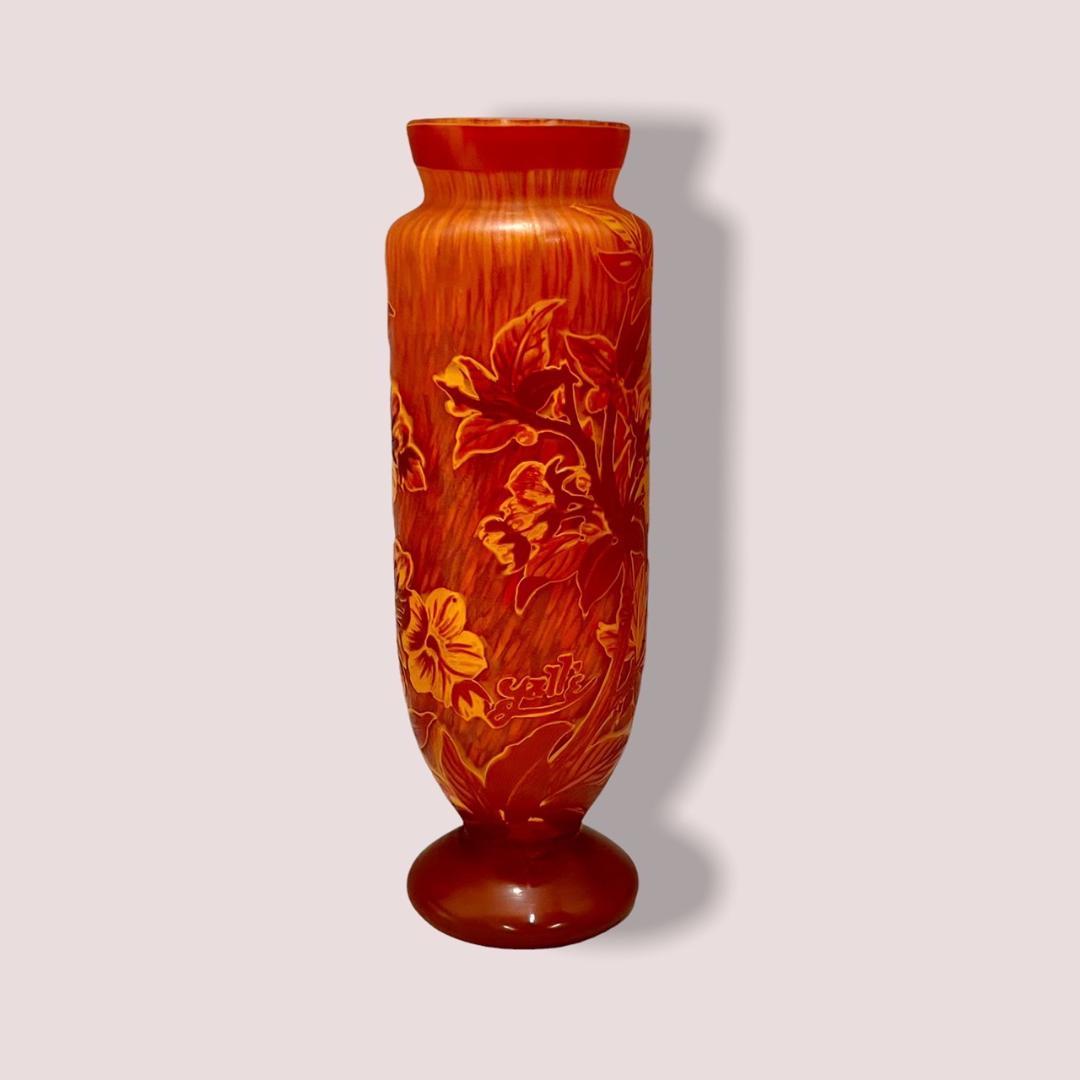 【証明書】　エミールガレ 大　花器　花瓶　カメオ彫り　被せガラス　高さ21ｃｍ