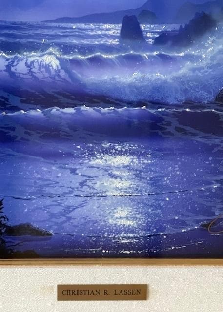 【真作】ダイヤ４個付クリスチャン・ラッセン Lassen「ミッドナイトブルーⅡ」