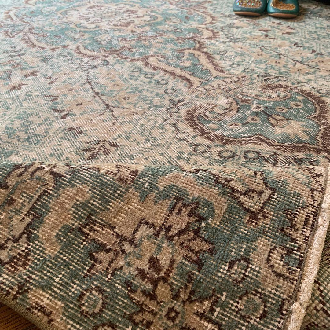 超大判　269×150宝石メダリオン　ピーコックグリーン　トルコヴィンテージラグ