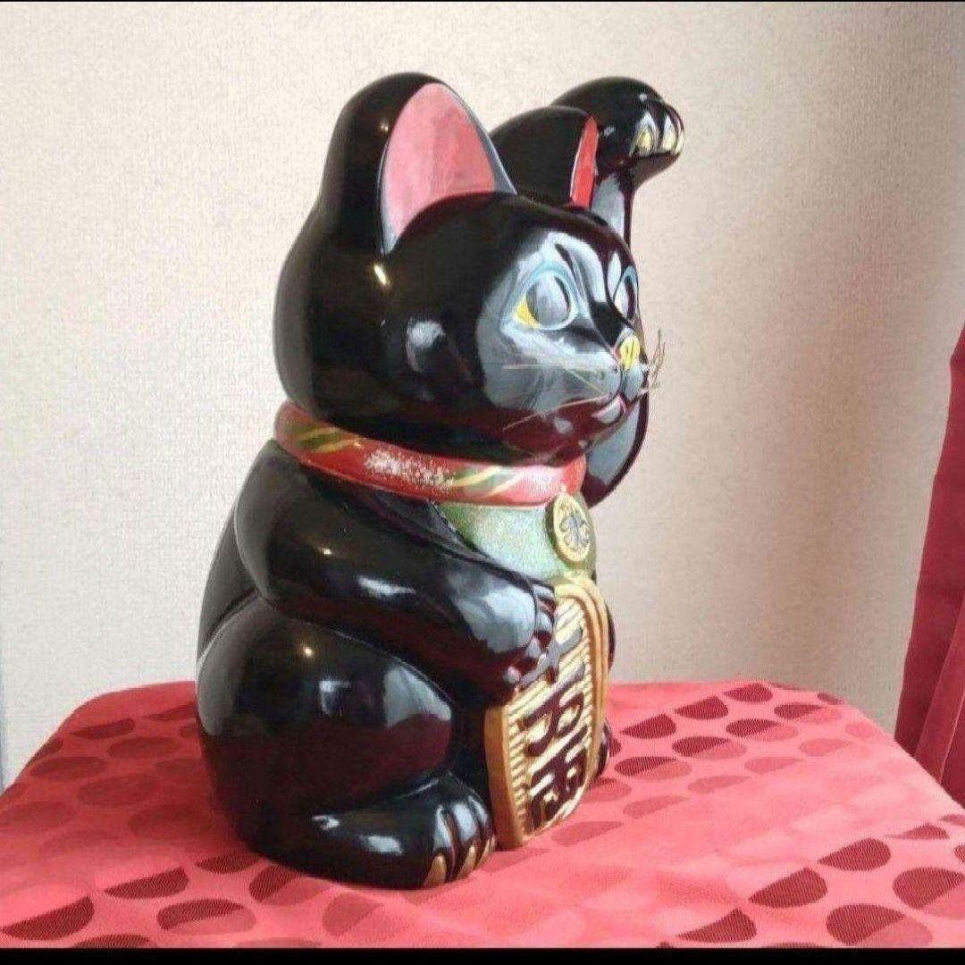 今だけ特別値引✨存在感抜群！厄除け招き猫★黒猫左手上げ8号手長・現品限り