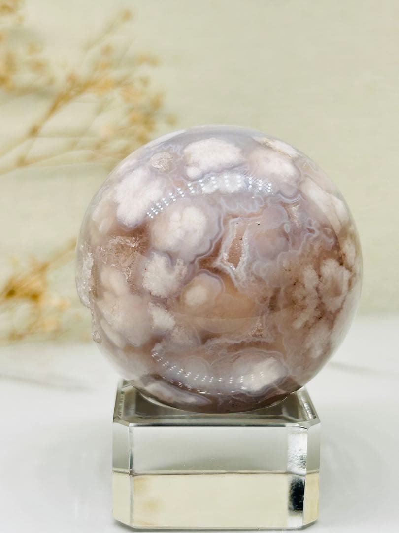 ☆癒し系天然石☆ 花満開　ピンクアメジストフラワースフィアΦ49.3mm