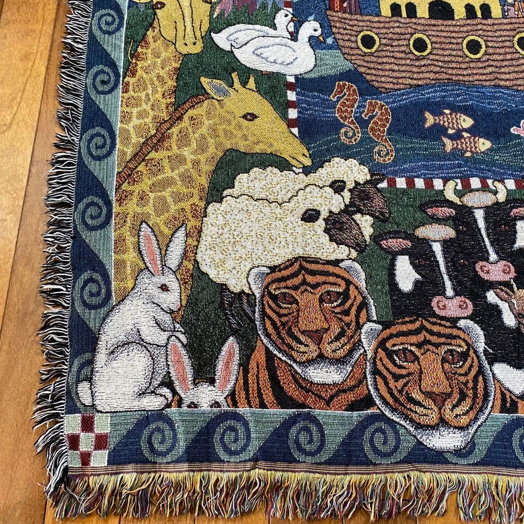 【90s】USA製 vintage ラグマット　動物大集合　可愛い　アートく芸術