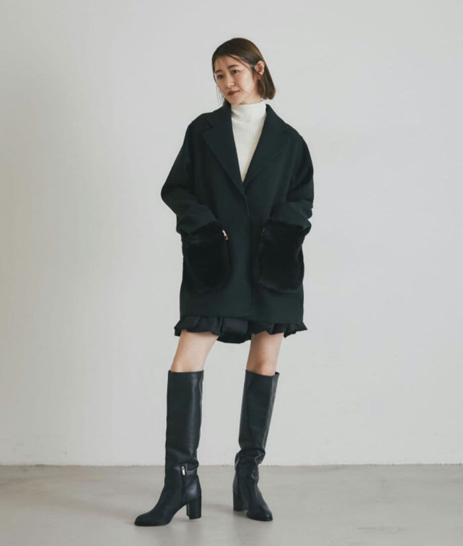 ノスタルジア　ウールライクポケットファーガウンコート　M