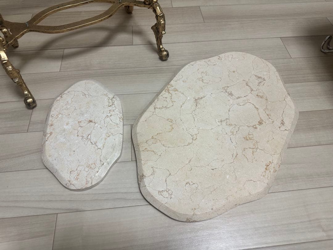 アンティーク調　大理石調　サイドテーブル　ゴールド脚