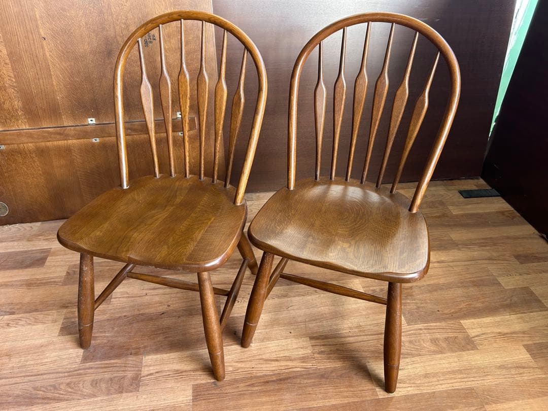721 タモ材 ウィンザーチェア 2脚セット 北欧 木製 ダイニングチェア　美品