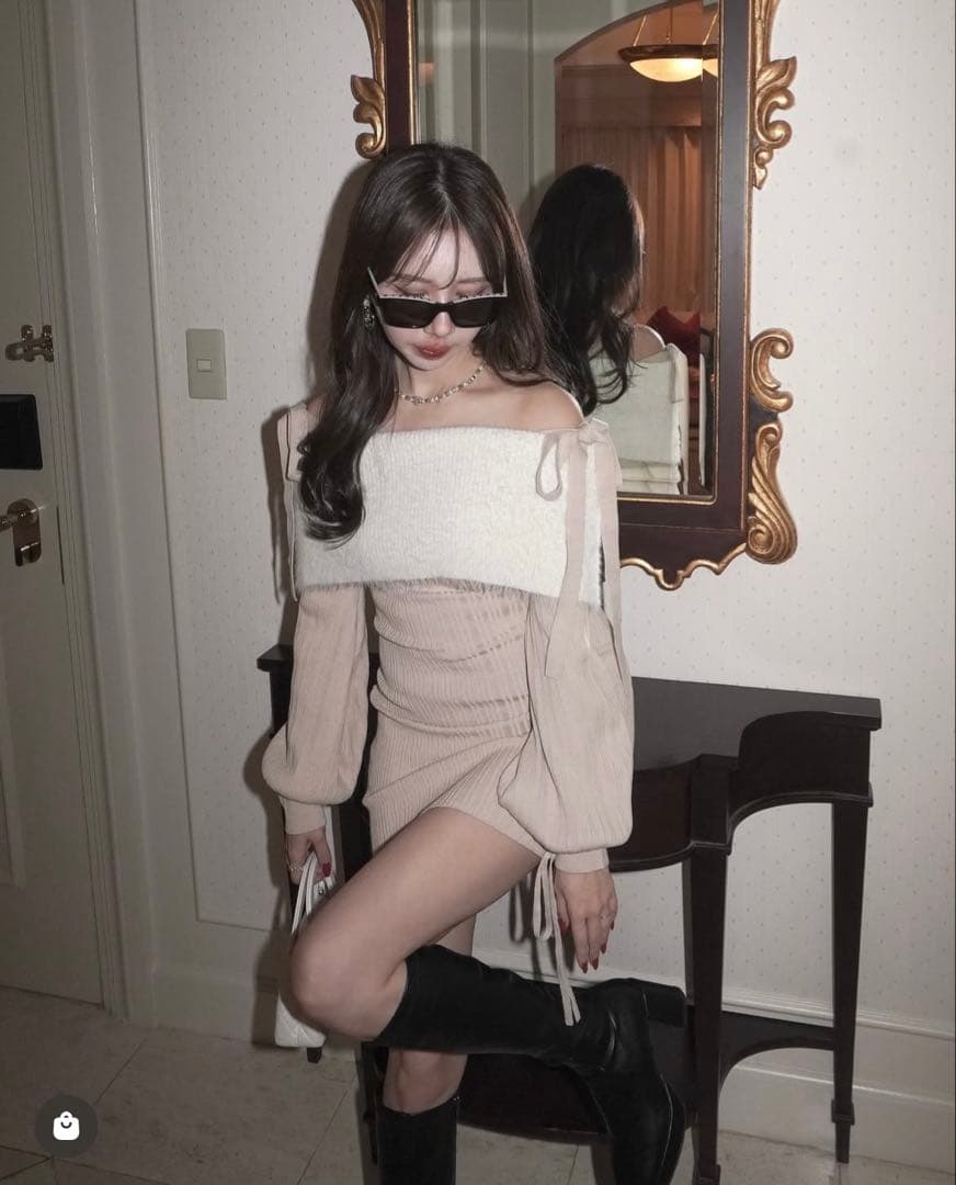 【amerge】 feather offshoulder onepiece