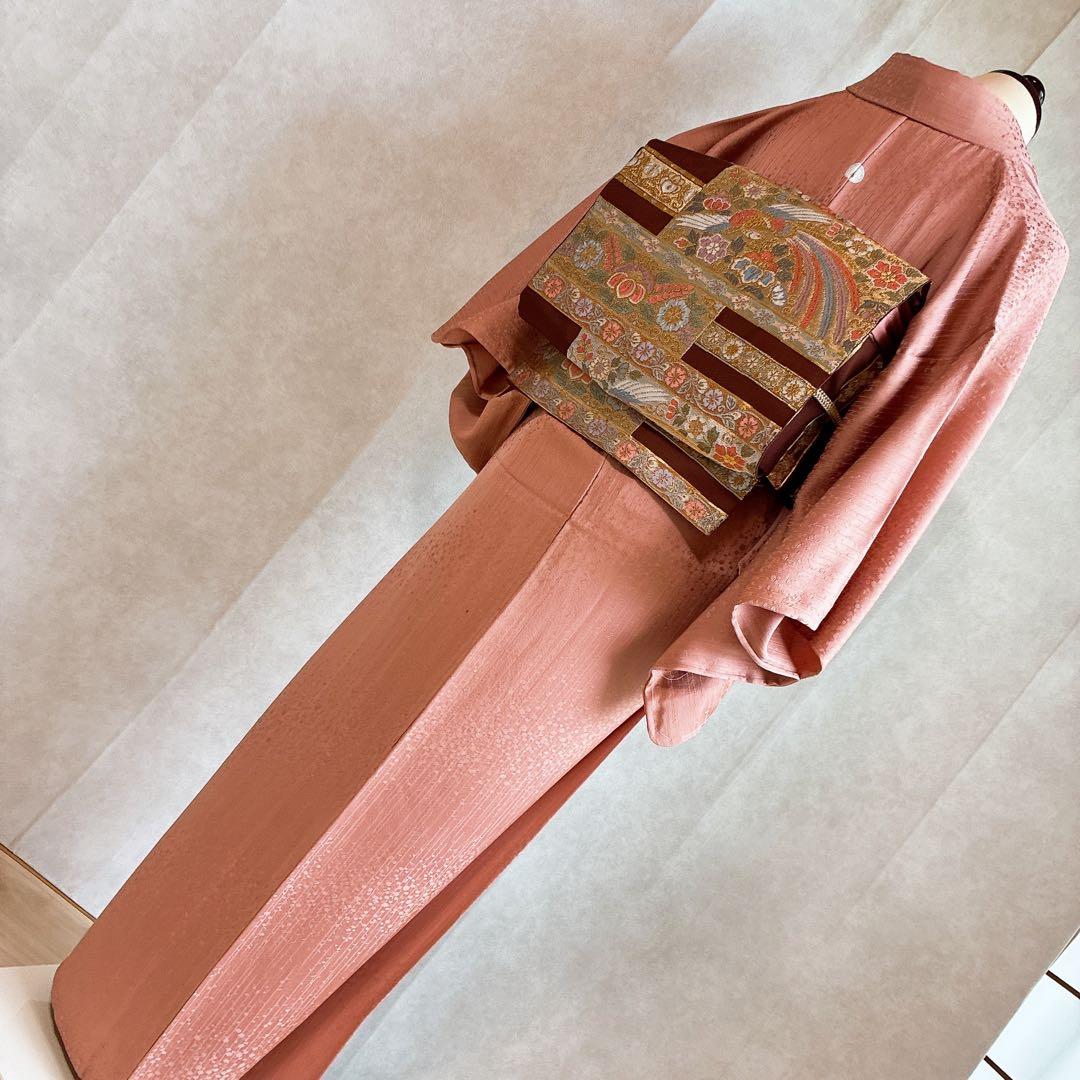 単衣　色無地フルセット　着物　正絹　しつけ糸付き　枝葉地紋　G15