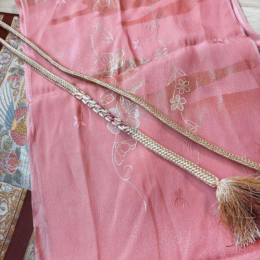 単衣　色無地フルセット　着物　正絹　しつけ糸付き　枝葉地紋　G15