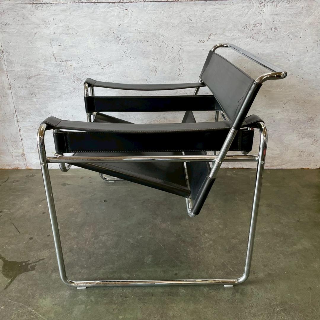 ワシリーチェア イタリア製 ブラックレザー 本革 刻印なし Y1808