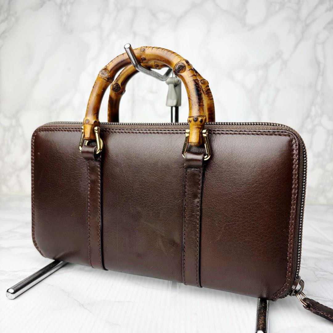 01 GUCCI 3WAY ハンドバッグ ショルダー 長財布 バンブー xg6