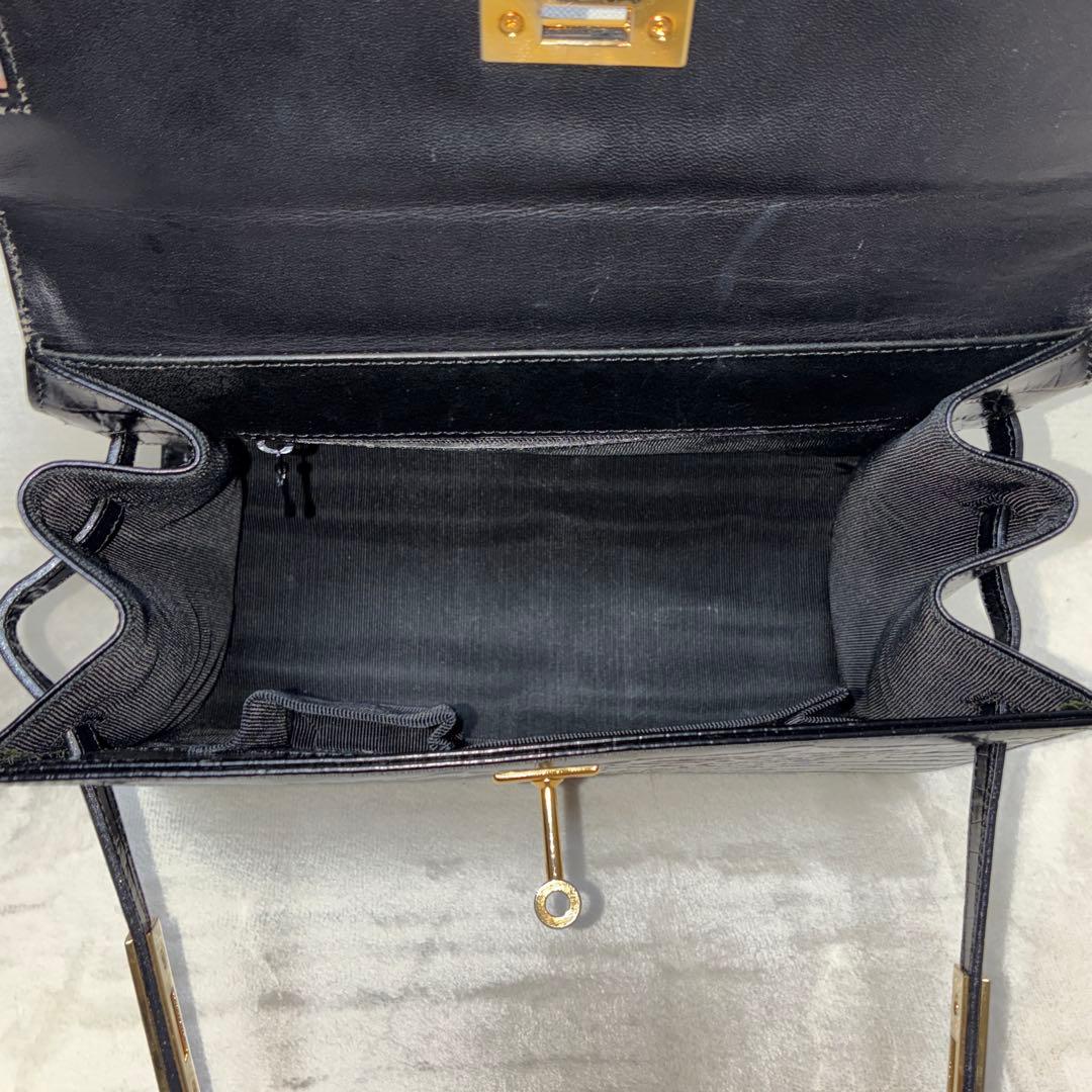 美品 M&K TOKYO クロコダイル シャイニング センター ハンドバッグ 黒