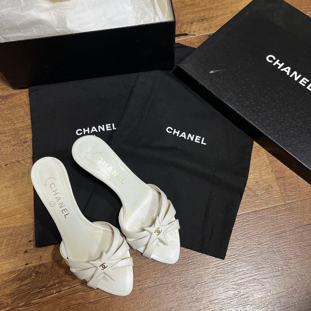 CHANEL ホワイト サンダル 中ヒール36C