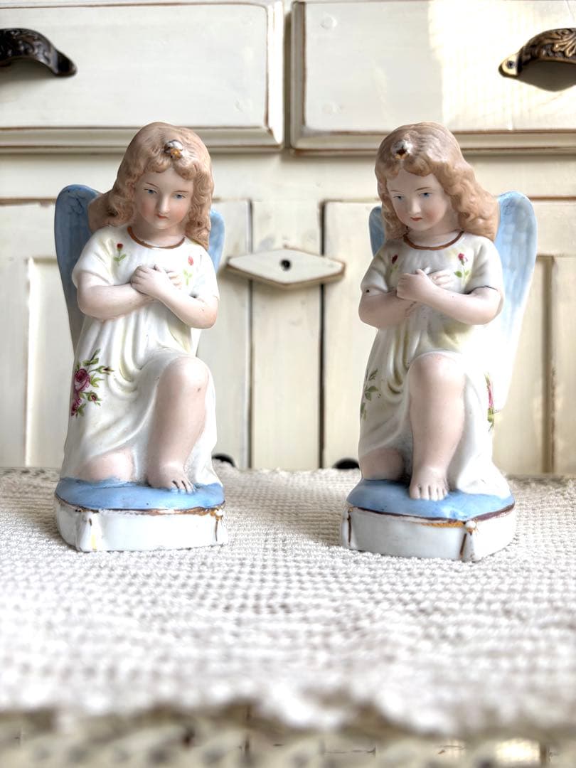♡ フランスアンティーク　ペア　天使像　ビスクドール　マリア像　グローブドマリエ