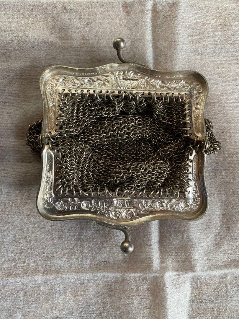 フランスアンティーク　ブロカント　蔓薔薇のポルトモネ　シャトレーン