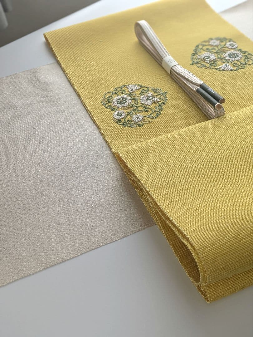 貴久樹手紬更紗オリエンタル文様八寸名古屋帯お仕立て上がり