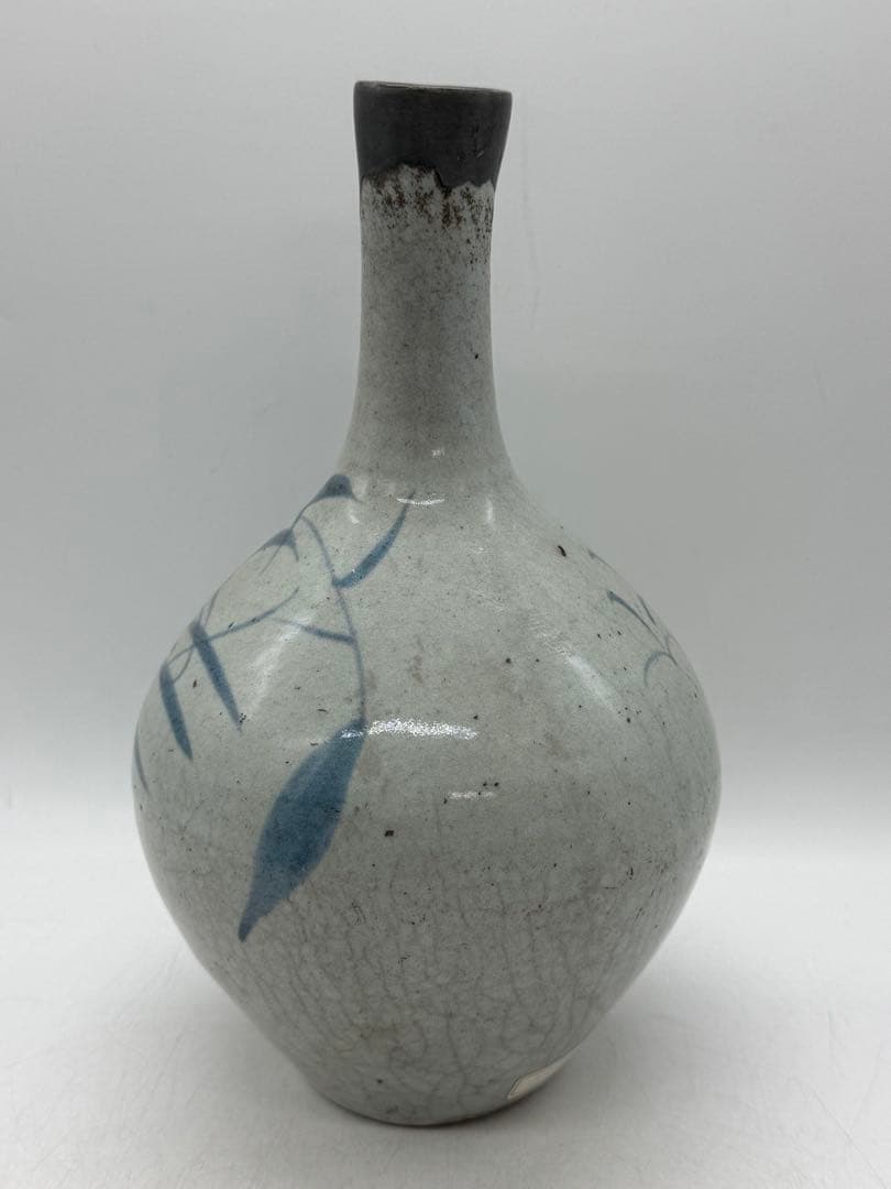 古伊万里　染付　鶴首瓶　染付草花紋　送料込み260202