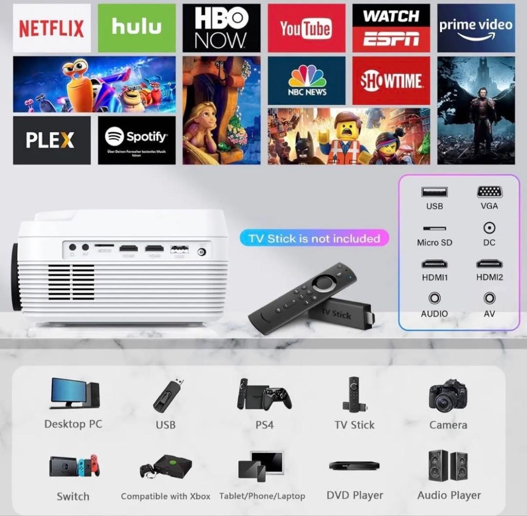 WiFi Bluetooth 小型 プロジェクター内蔵DVDプレーヤー