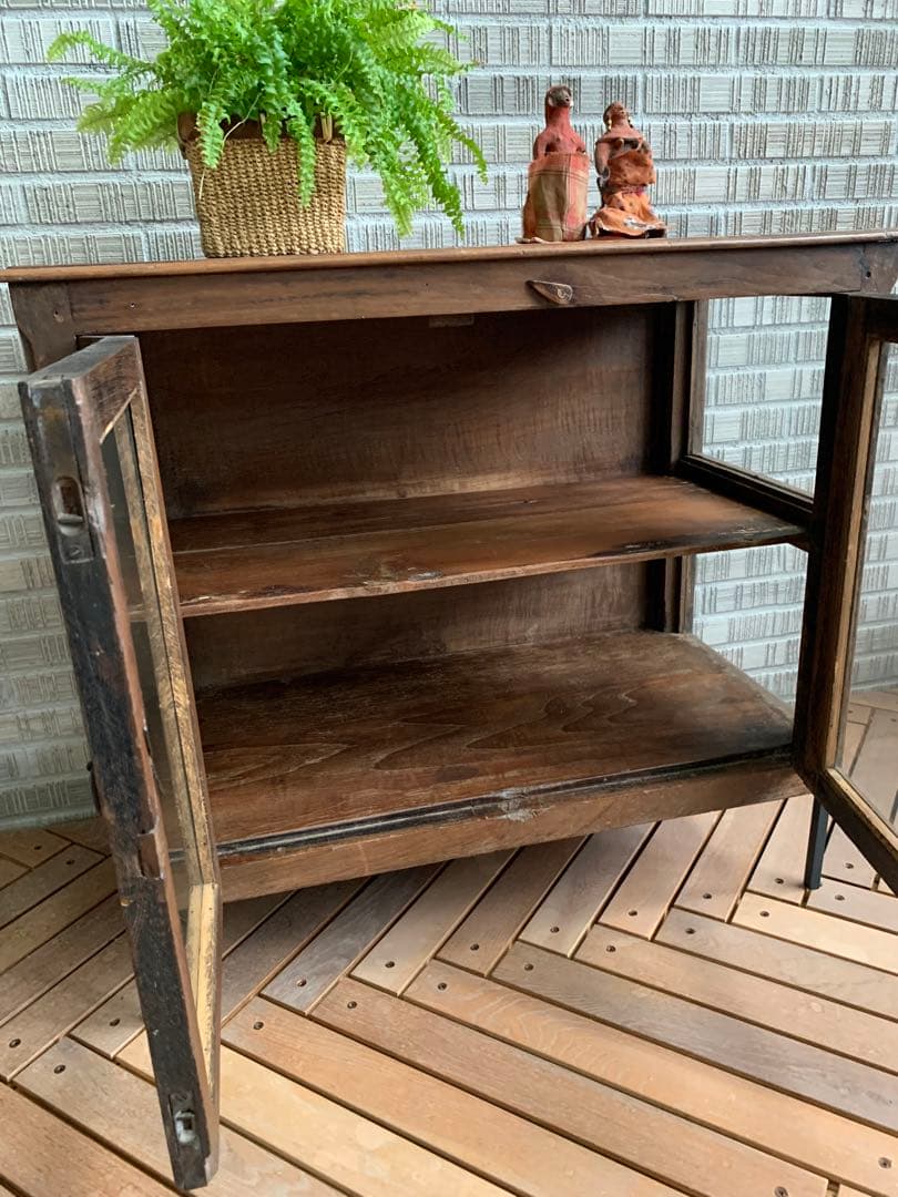 ビンテージ　古家具　リメイク　ショーケース　アイアン脚