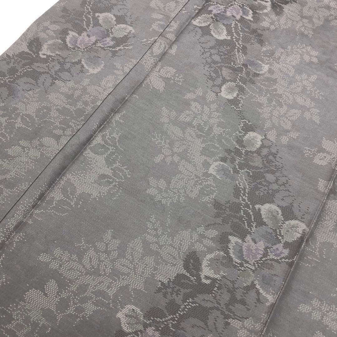 本場大島紬 証紙付 横双 花模様 葡萄鼠色 KK-1764