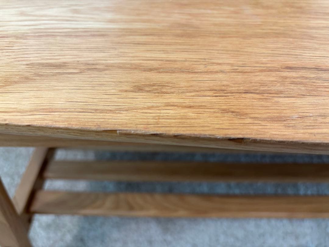 無垢　オーク材　棚付きローテーブル
