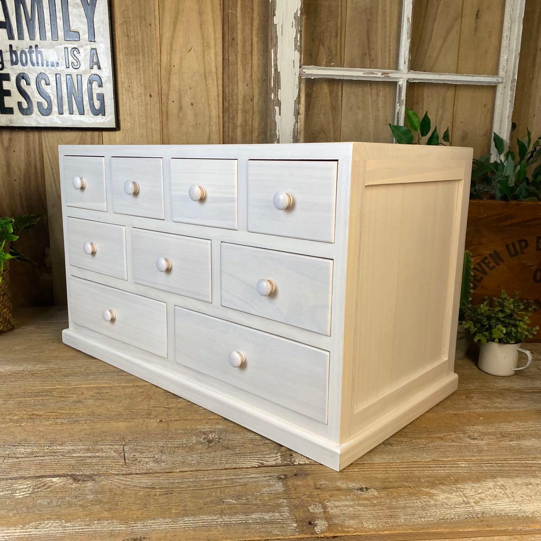 大幅値下げセール中！木製多引き出し桐チェストタンスCホワイト70㎝×41㎝横長