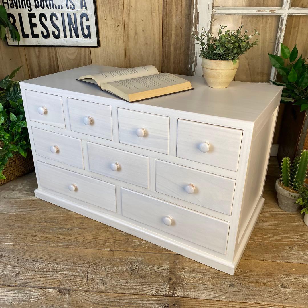 大幅値下げセール中！木製多引き出し桐チェストタンスCホワイト70㎝×41㎝横長