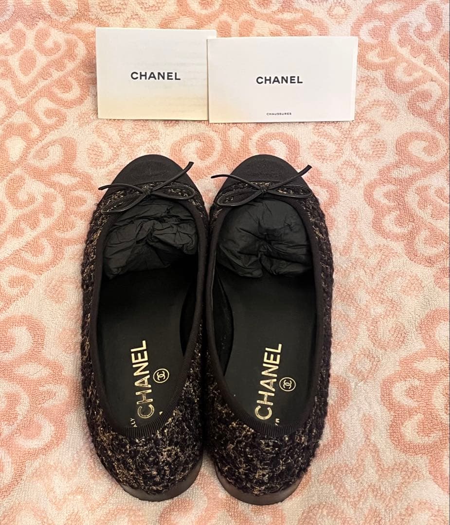 CHANELシャネルフラットシューズ38.5ココマークバレエシューズ381/2