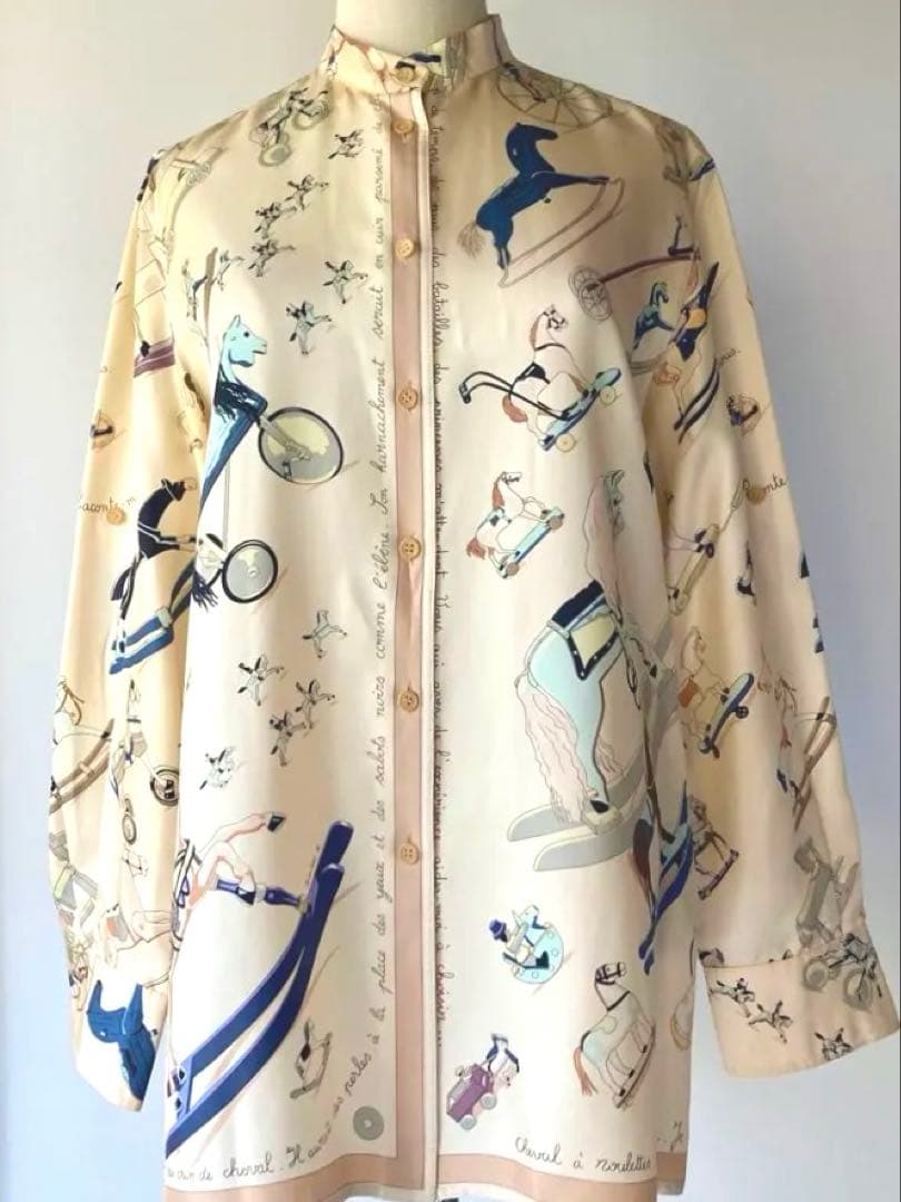 HERMES ロゴシャツブラウス　マルジェラ期 『お馬の話をして』クリーニング済