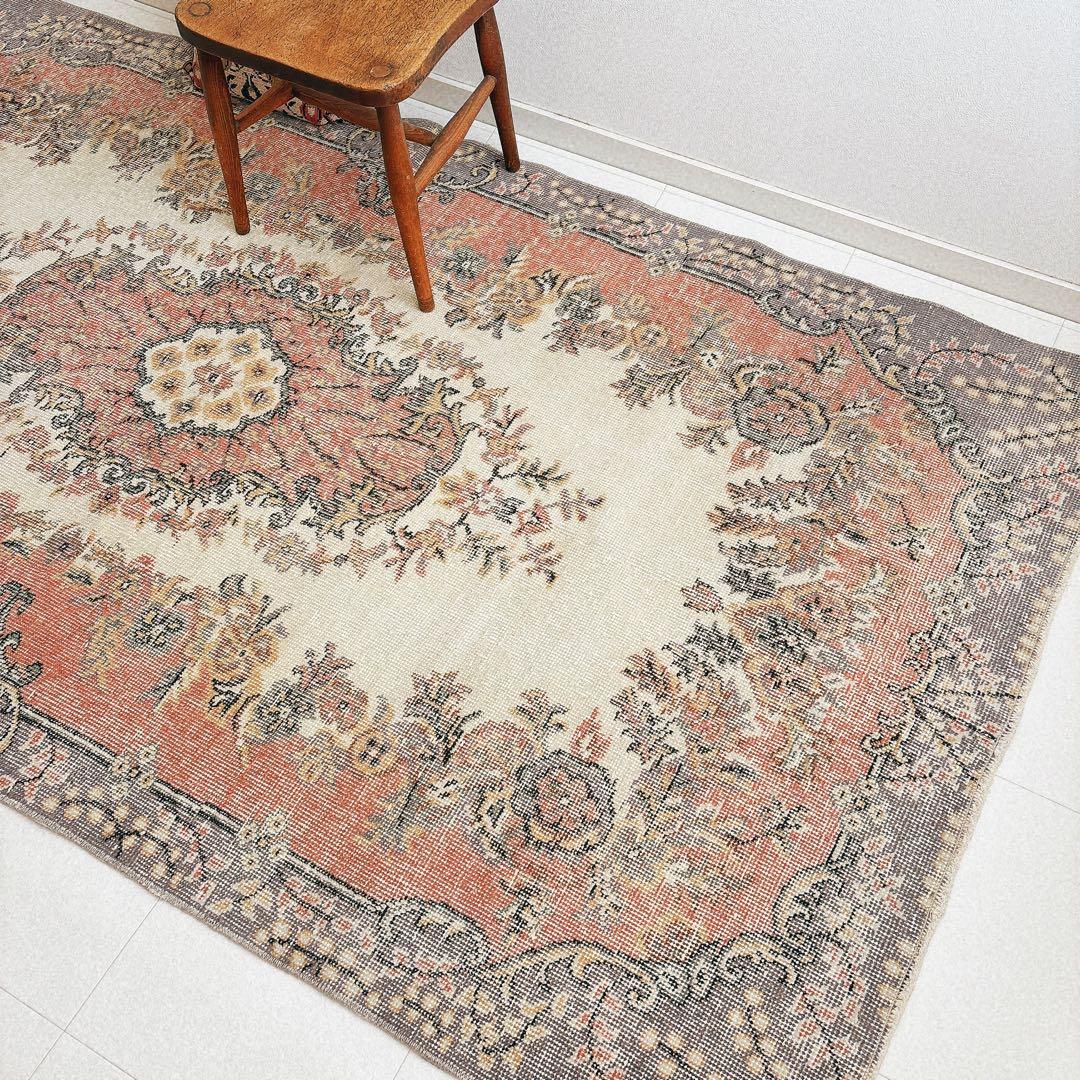 みかんトルコ　ヴィンテージラグ　ピンク　パープル