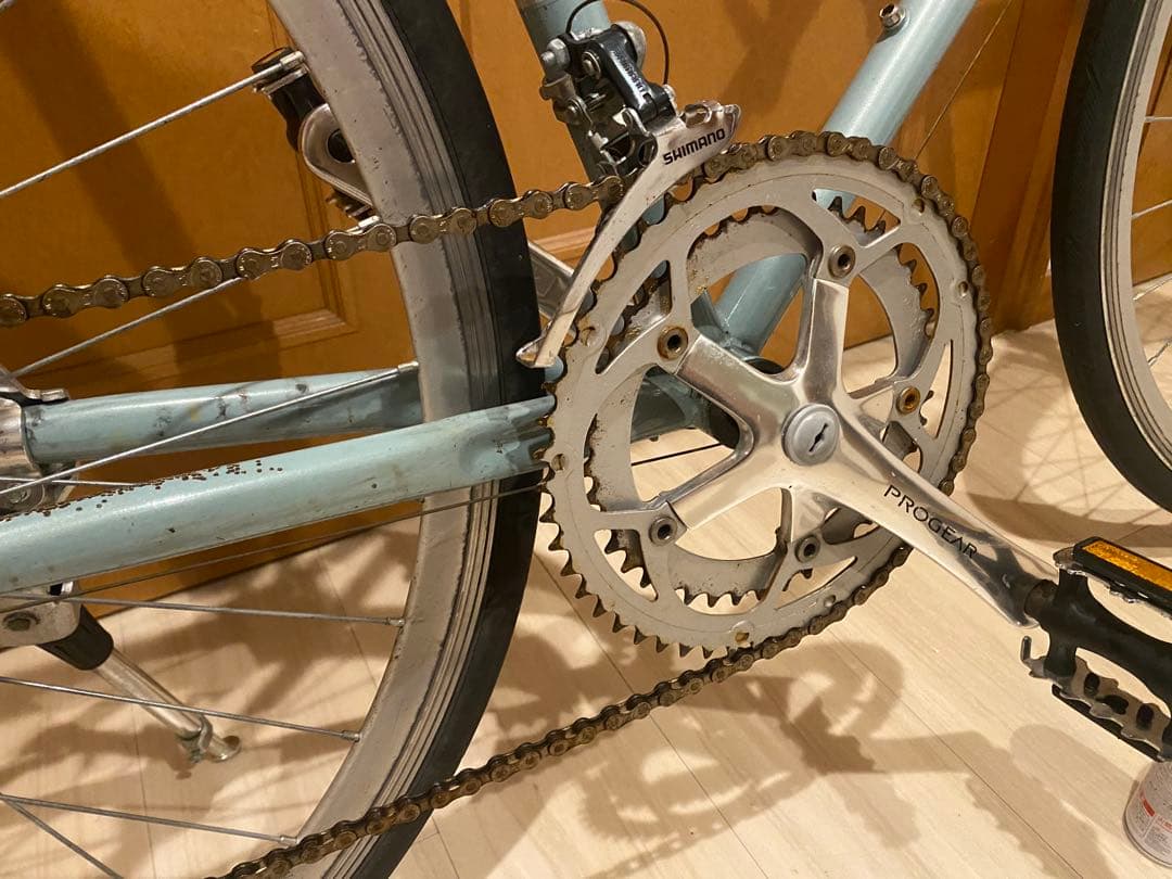 箱代込み、クロスバイク 水色 クロモリフレーム