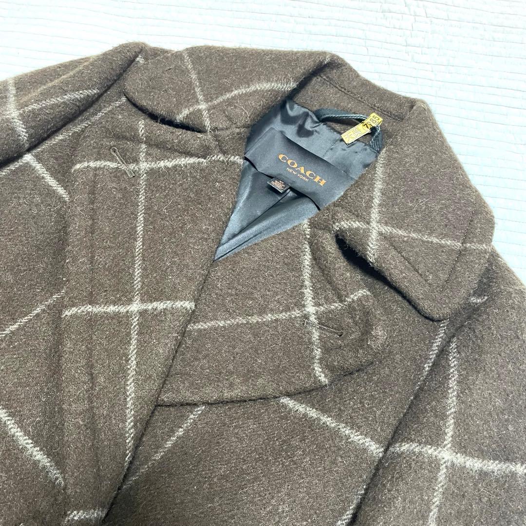 COACH コーチ ウール メルトン Pコート ダブル ウインドウペン　XS