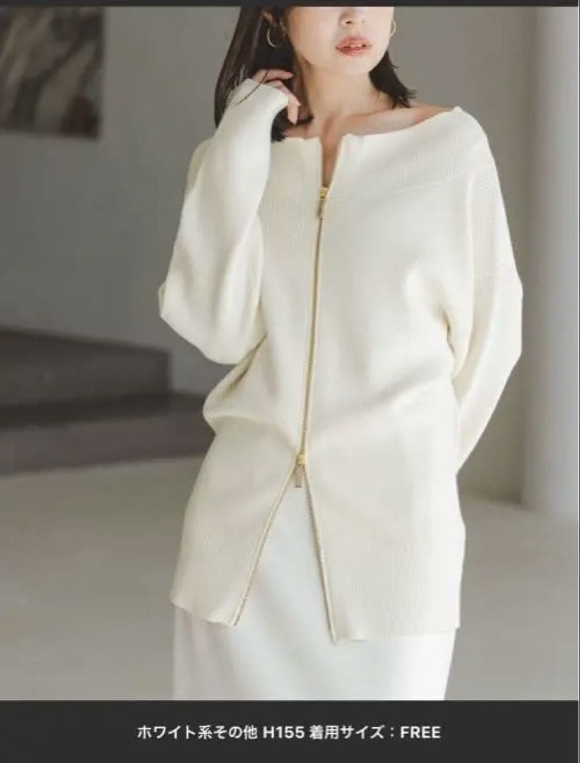 noble フロントジップボートネックニット