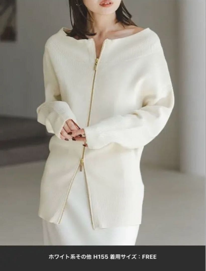 noble フロントジップボートネックニット