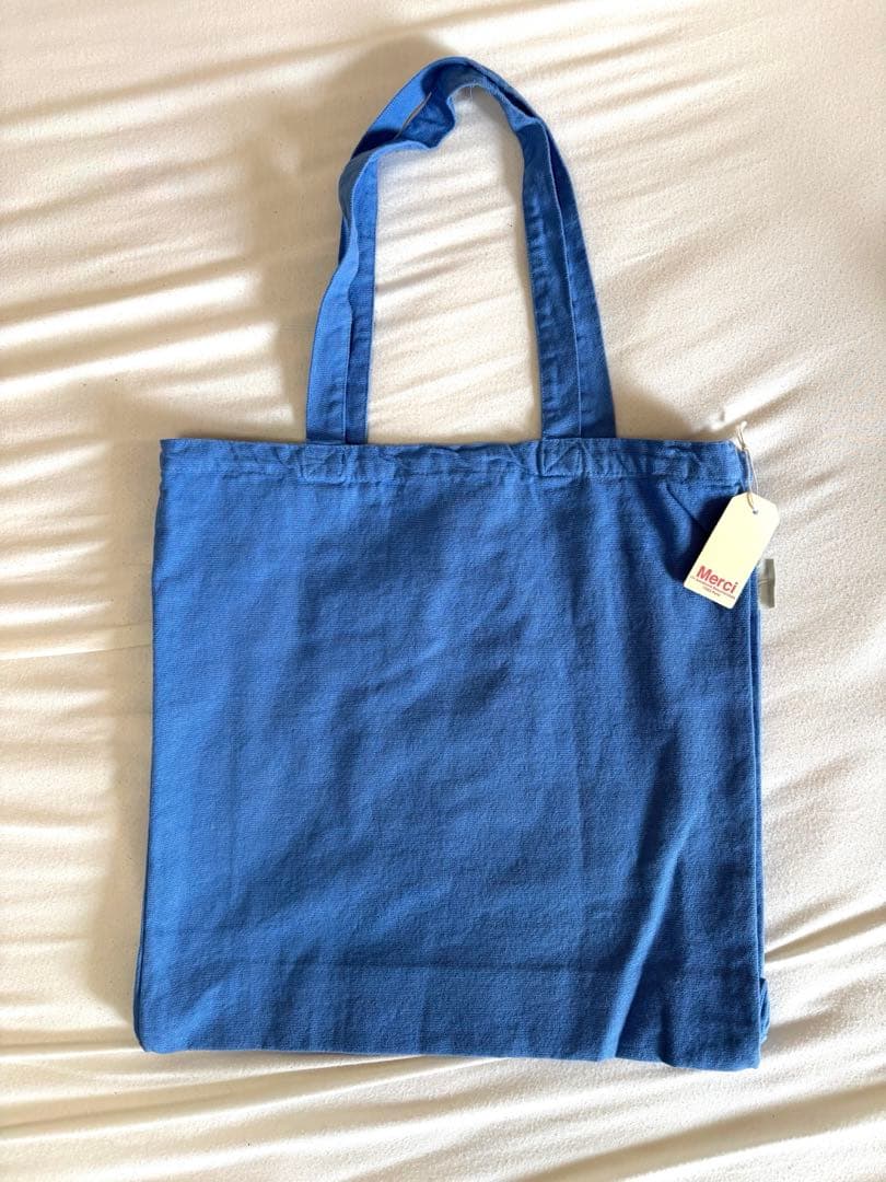 【新品】Merci ロゴ入りトートバッグ 青　メルシー　フランス　パリ　マレ地区