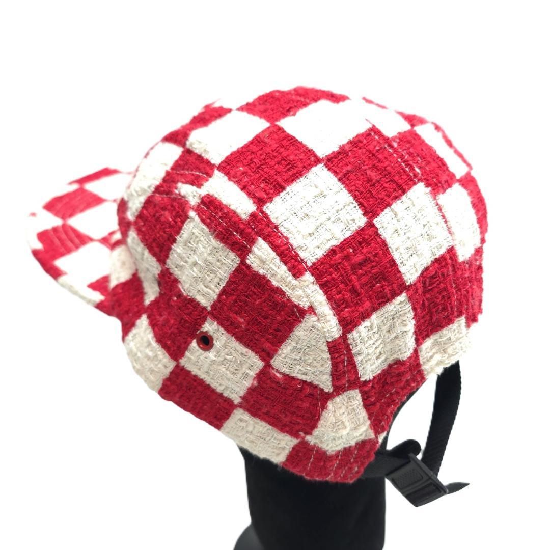美品【Supreme】 チェッカーボード ツイード キャンプキャップ 赤白