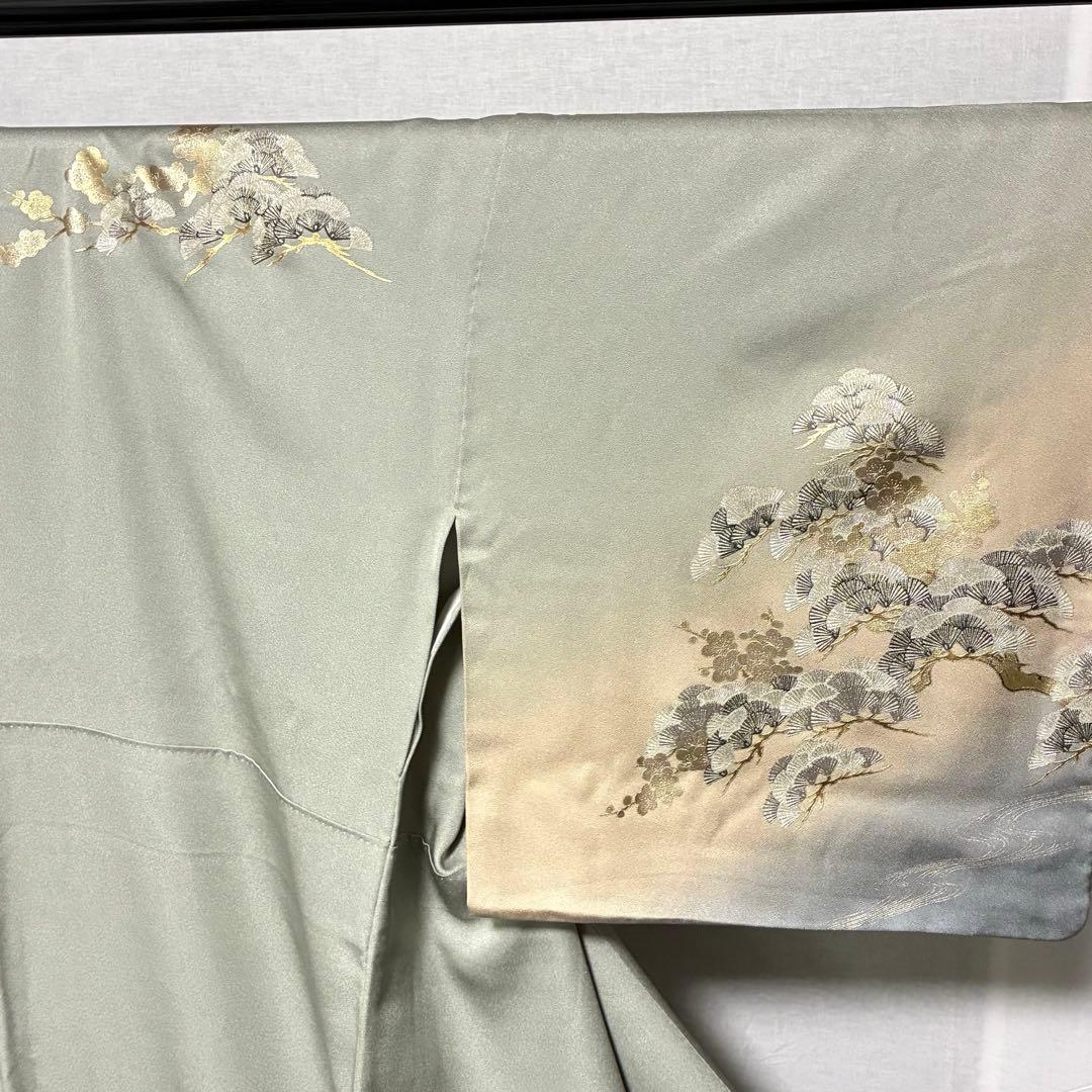 D27 訪問着 笠松 流水 金箔 正絹 着物 袷 極美品