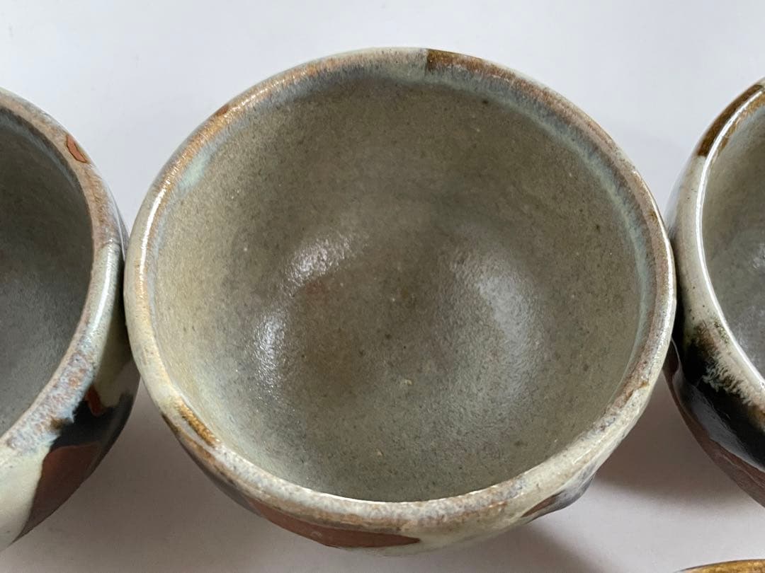 濱田庄司　浜田庄司　？　鉄釉　掛流　番茶器　湯呑　カップ　小鉢　5客　益子　民芸
