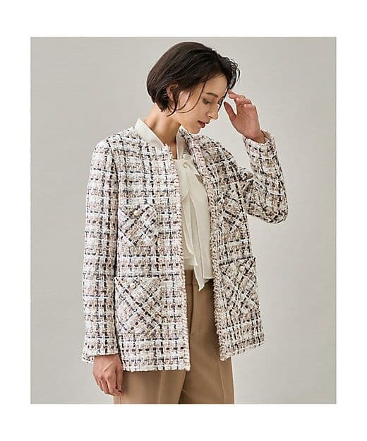 ANAYI ラメスラブツイードロング　ジャケット