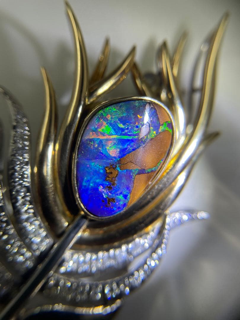 【PARLOR】K18/Pt900 ボルダーオパールデザインブローチ