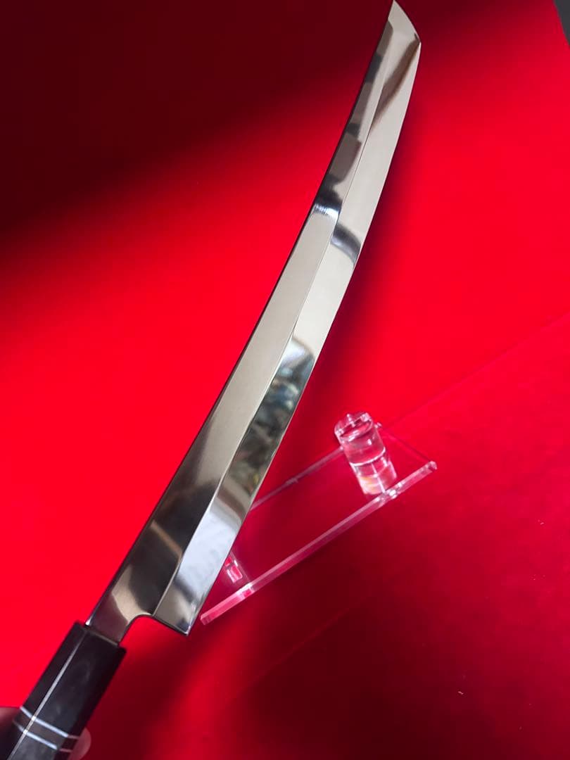 包丁　マグロ包丁　先丸　尺三　鬼反り　鏡面仕上げ　切味抜群　箱付　未使用品