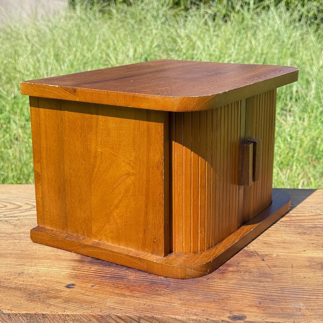 ビンテージ　蛇腹シャッター　ウッドボックス　卓上小物入れ