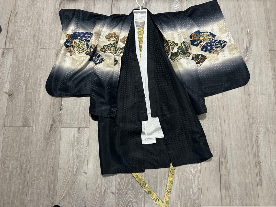 七五三用 黒地 扇子と着物